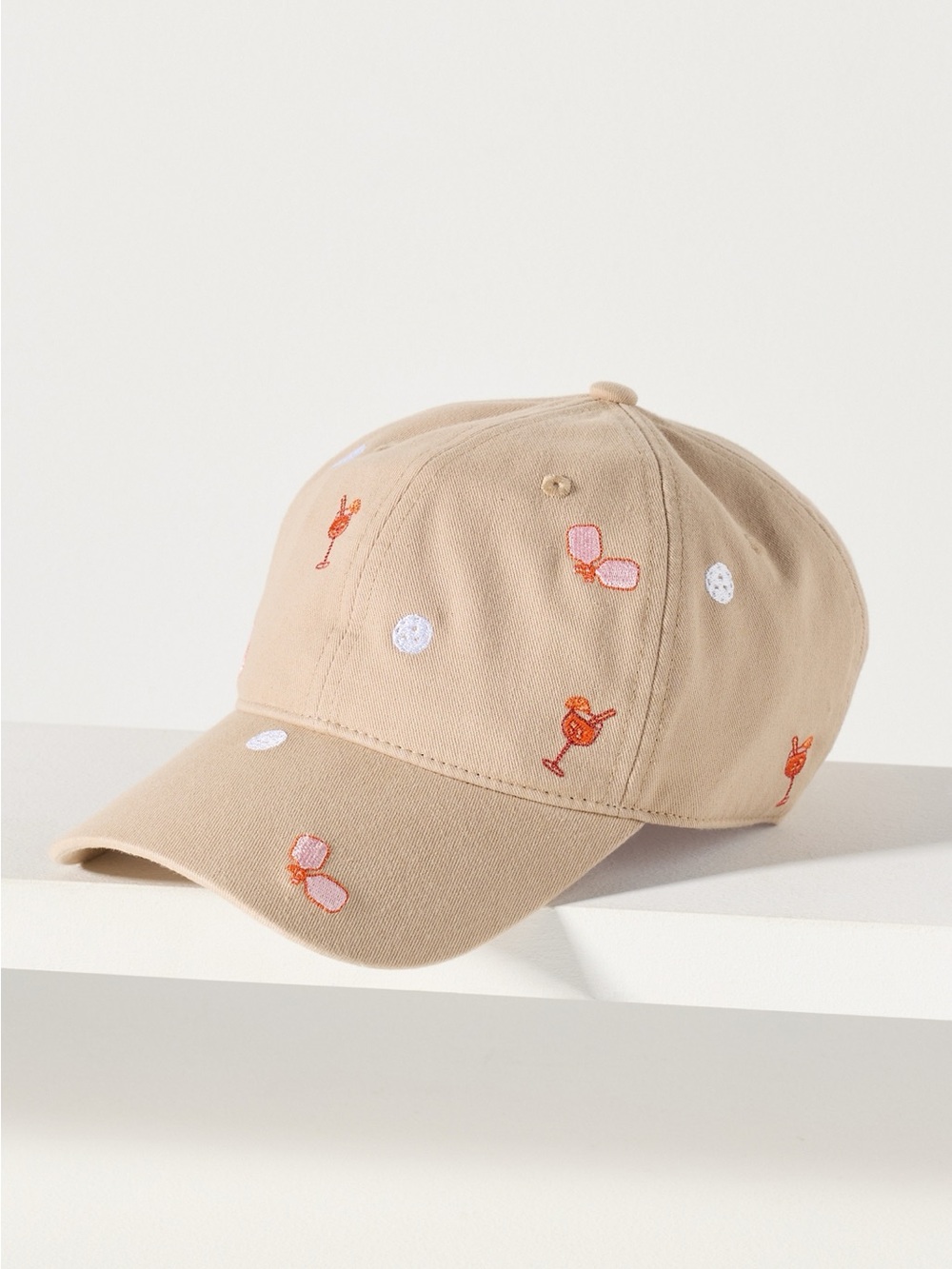 Anthropologie Scatter Pickleball Icons Baseball Cap Beige Embroidered Hat